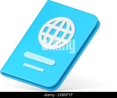 Blue foreign language dictionary globe textbook academic learning education examination realistic 3d icon vector illustration. Geography cartography e Stock Vector