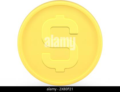 Dollar coin yellow circle realistic 3d icon front view vector illustration. Banking financial economy symbol abundance currency cash money payment fin Stock Vector