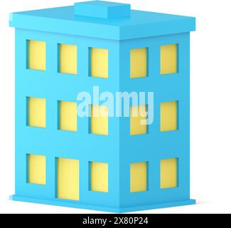 Urban building exterior real estate city residential apartment business office isometric 3d icon realistic vector illustration. Blue three storey hosp Stock Vector