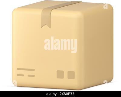 Online shopping parcel cardboard box delivery postal container isometric badge realistic 3d icon vector illustration. Purchase international shipment Stock Vector