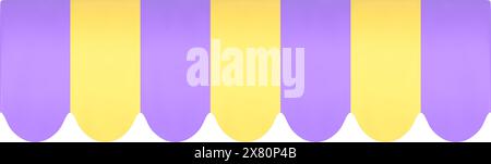 Striped window canopy store colored awning purple yellow design realistic 3d icon vector illustration. Grocery shop front shadow tent retail showcase Stock Vector