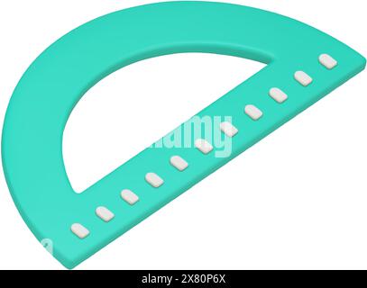 Protractor green architecture construction engineering measurement ruler accuracy drawing realistic 3d icon vector illustration. Mathematics school ge Stock Vector