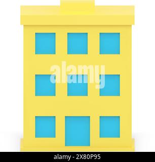 Three storey apartment office building city street architecture infrastructure front view realistic 3d icon vector illustration. Residential apartment Stock Vector