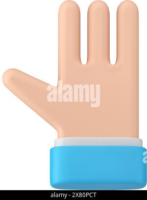 Business man blue suit open palm fingers greeting welcome gesture realistic 3d icon vector illustration. Male arm goodwill gesturing showing communica Stock Vector