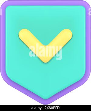 Verification shield with positive checkmark safety insurance protection front view realistic 3d icon vector illustration. Armor security control keep Stock Vector