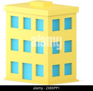 City municipal building three storey construction real estate house street architecture isometric 3d icon realistic vector illustration. Yellow proper Stock Vector