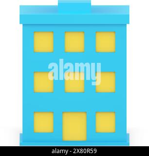 Blue house building with yellow windows and entrance front view realistic 3d icon vector illustration. Public architecture construction real estate ap Stock Vector