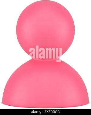 Human head personal avatar community member pink glossy 3d icon chess figure realistic vector illustration. Person account player staff profile cybers Stock Vector