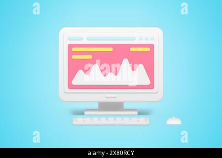 Infographic abstract fluctuations on website 3d icon. Digital application on computer for informational data. Online business analysis. Isolated reali Stock Vector