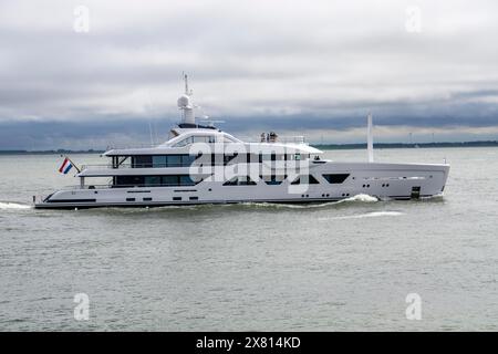 60 meter luxury yacht Solaia, the 6th ship of the Dutch Amels shipyard, Vlissingen, from the Amels 60 series, part of the Damen shipyard group, on a s Stock Photo