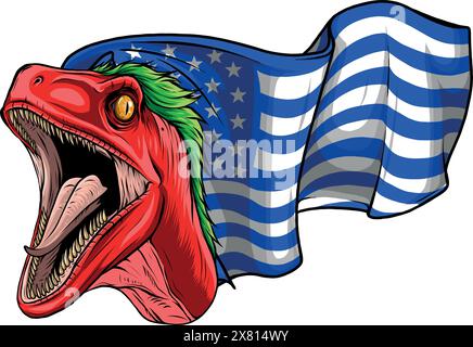 Velociraptor Dinosaur Vector Illustration with american flag on white background Stock Vector