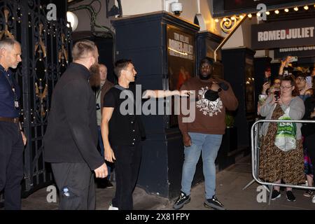 Tom Holland mania, outside the Duke of York Theatre's Romeo and Juliet in London's West End as Spiderman actor only pauses briefly for photographs, UK Stock Photo