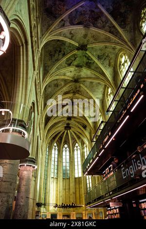 Gothic vaulted ceiling now a bookstore in Maastricht, Netherlands. Stock Photo