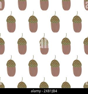 Acorn. Ripe oak tree seed. Simple seamless pattern. Vector illustration. Stock Vector