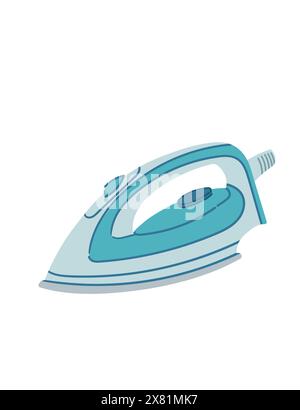 Modern steam iron with blue color plastic and button vector illustration isolated on white background Stock Vector