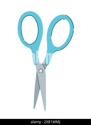 Stainless steel scissor with turquoise handle vector illustration isolated on white background Stock Vector