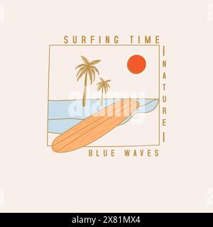 Surfing time blue waves summer beach t shirt design Stock Vector