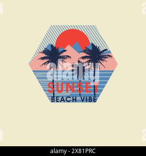 Sunset Beach vibe summer beach poster design Stock Vector