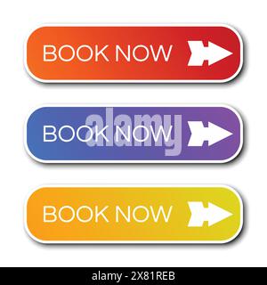 Set of three modern gradient buttons with shadows. Book now Buttons. Vector illustration Stock Vector