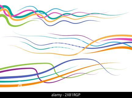 Set of abstract color  curved lines. Wave design element. Vector illustration. Stock Vector