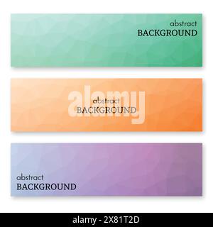 Set of three multi colored banners in low poly art style. Background with place for your text. Vector illustration Stock Vector