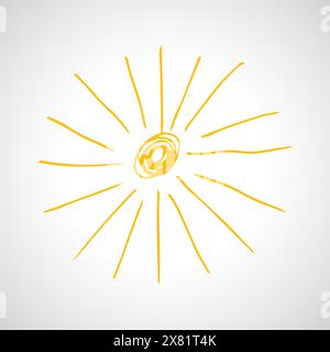 Hand drawn sun. Simple sketch sun. Solar symbol. Yellow  doodle isolated on white background. Vector illustration. Stock Vector