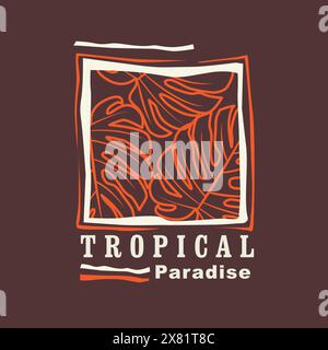 Tropical Paradise Summer beach leaf  graphic tee design Stock Vector