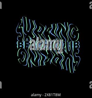 Surfing Beach Club Typography wave distorted text  design Stock Vector