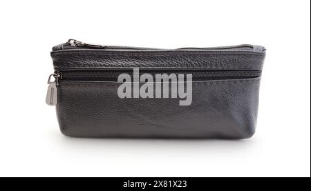 New black leather key wallet isolated on white. Stock Photo
