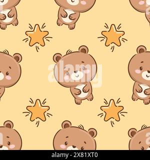 Cute teddy bear in Asian kawaii style. Cartoon character Funny vector illustration for stickers, logo, mascot, isolated elements Stock Vector