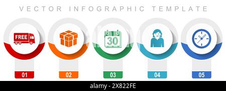 Business icon set, miscellaneous vector icons such as free delivery, calendar, clock and call center, modern design infographic template, web buttons Stock Vector