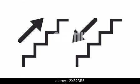 Stairs icon with up and down arrows. Vector flat illustration isolated Stock Vector