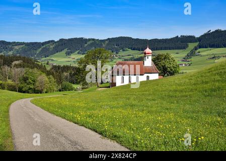 The Saint Rochus Chapel near Waltrams in the Weitnauer Valley, in the Upper Allgäu, Bavarian Swabia, Bavaria, Germany, Europe Stock Photo