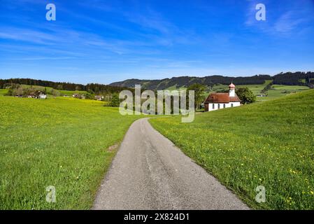 The Saint Rochus Chapel near Waltrams in the Weitnauer Valley, in the Upper Allgäu, Bavarian Swabia, Bavaria, Germany, Europe Stock Photo