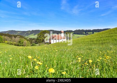 The Saint Rochus Chapel near Waltrams in the Weitnauer Valley, in the Upper Allgäu, Bavarian Swabia, Bavaria, Germany, Europe Stock Photo