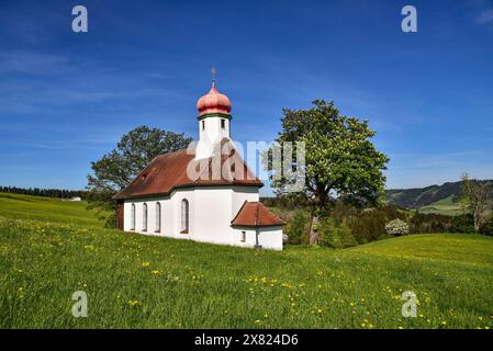 The Saint Rochus Chapel near Waltrams in the Weitnauer Valley, in the Upper Allgäu, Bavarian Swabia, Bavaria, Germany, Europe Stock Photo