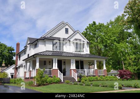 Wheaton, Illinois, USA. Large, sprawling, upscale, two-story, single-family home in a western Chicago suburb. Stock Photo