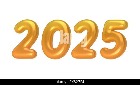 2025 New Year gold numbers for greeting card isolated on white background. 3d Happy New Year background. Vector illustration Stock Vector