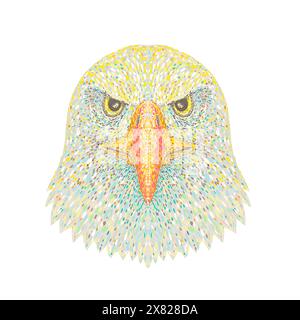 Pointillist, Impressionist or pop art style illustration of head of an bald eagle viewed from front on isolated background in retro dot art style. Stock Vector