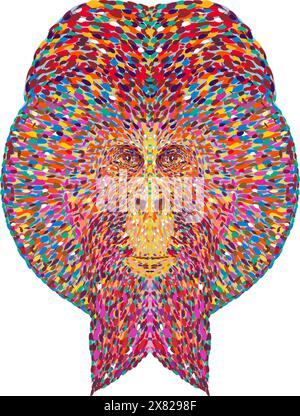 Pointillist, Impressionist or pop art style illustration of head of a Sumatran orangutan viewed from front on isolated background in retro dot art sty Stock Vector