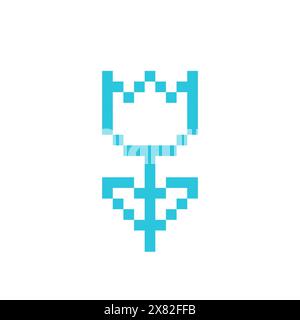Pixelated tulip flower icon. Isolated on white background. From blue icon set. Stock Vector