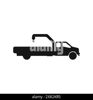 Black car with crane vector. Tow truck icon. Wheel loader logo. Truck silhouette vector. Vector illustration. Stock Vector