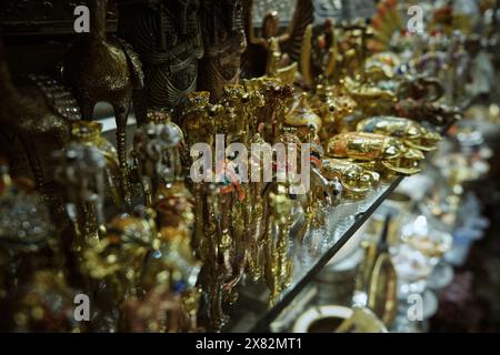 Souvenirs on a shelf of traditional egyptian store Stock Photo