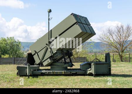 Green painted modern NASAMS air defense missile system launch containers Stock Photo
