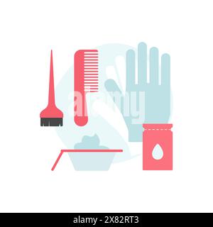 Brush and comb, hair dye, hairdressers kit for coloring strands vector illustration Stock Vector