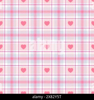 Barbie seamless pattern. Repeating plaid heart pink color. Check tartan for design prints. Repeated scottish flannel. Madras fabric. Wool lattice Stock Vector
