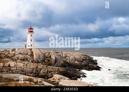 View of the famous Peggy's Cove lighthouse in Nova Scotia, Canada Stock Photo