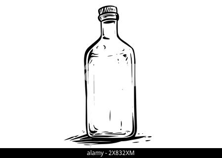 Vintage glass milk bottle woodcut engraved vector sketch. Stock Vector