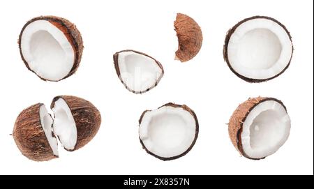 Set of tasty coconuts on white background Stock Photo
