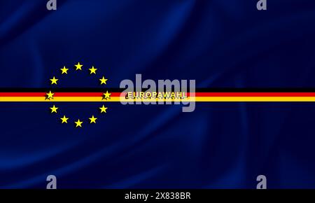 European elections, the stars and colors of the European flag with banner of Germany, with the text on the European elections. German flag, vote at th Stock Photo